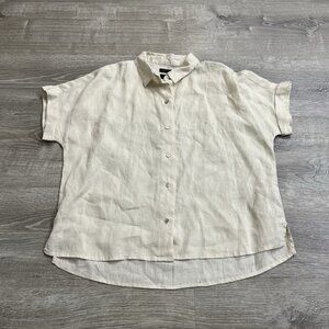 Tahari Shirt Womens M Beige 100% Linen Button Down European Flax Tunic
